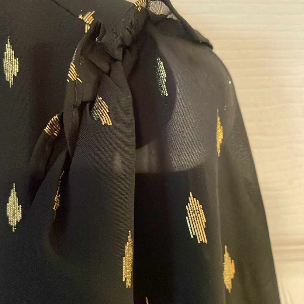 INC International Concepts NWT Black SheerBlouse with Gold Accents MSRP $70 - Picture 5 of 11